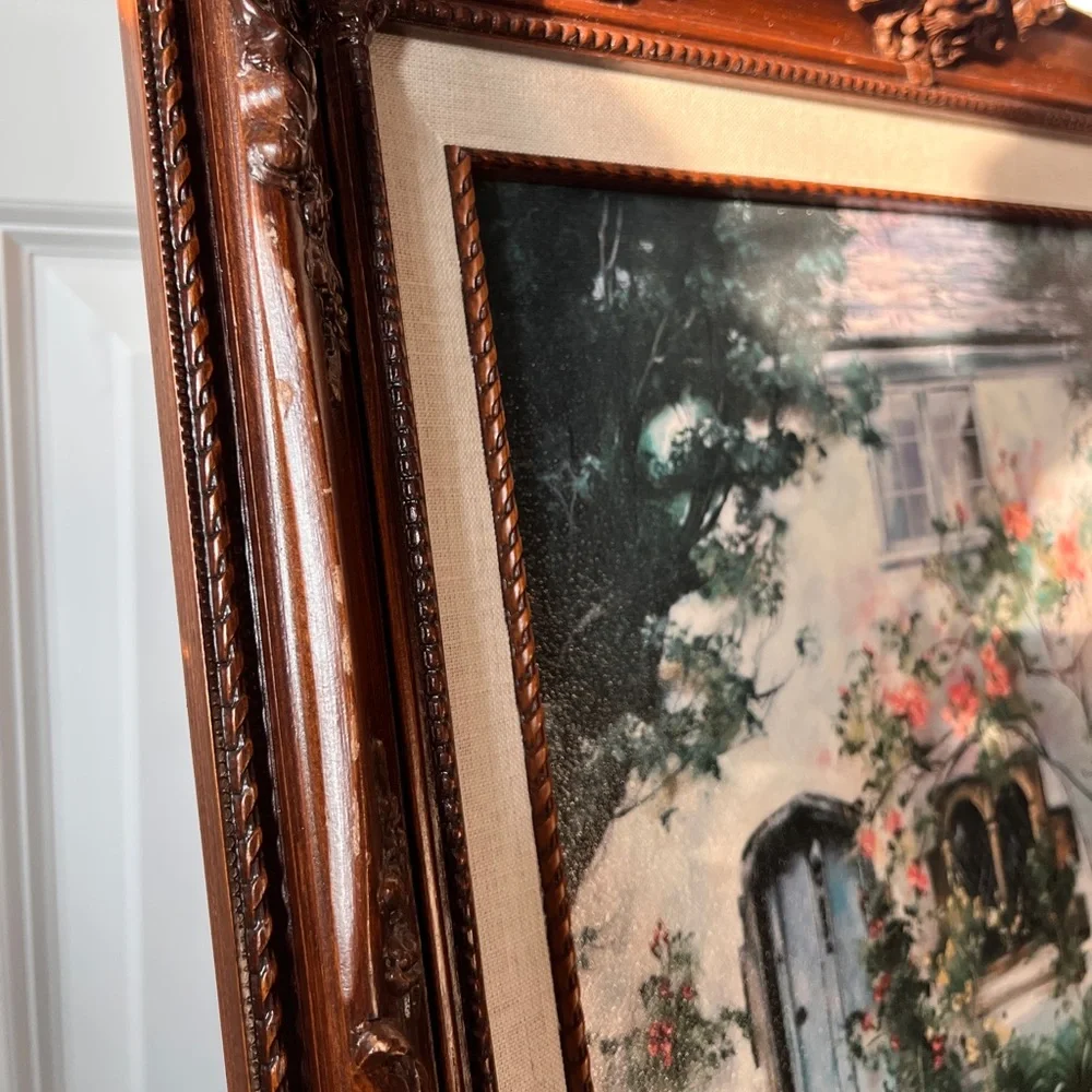 Vintage Marty‎ Bell “The Bishop’s Roses” Lithograph Framed Art Print COA 21x17